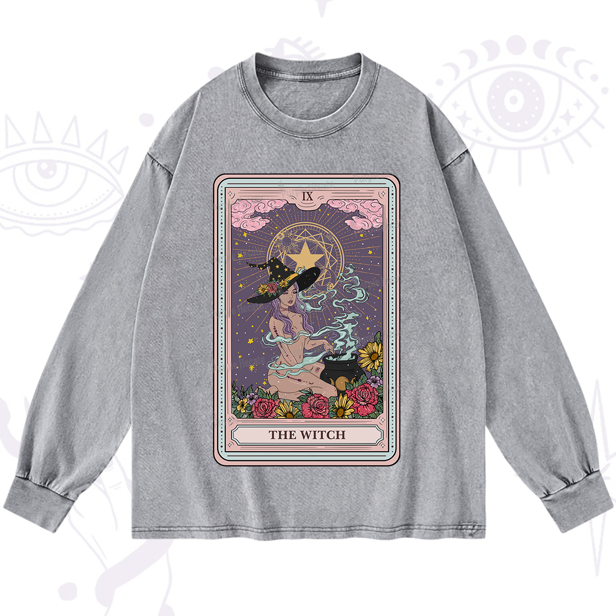 Purplehecate The Witch Tarot Washed Long Sleeve Shirt