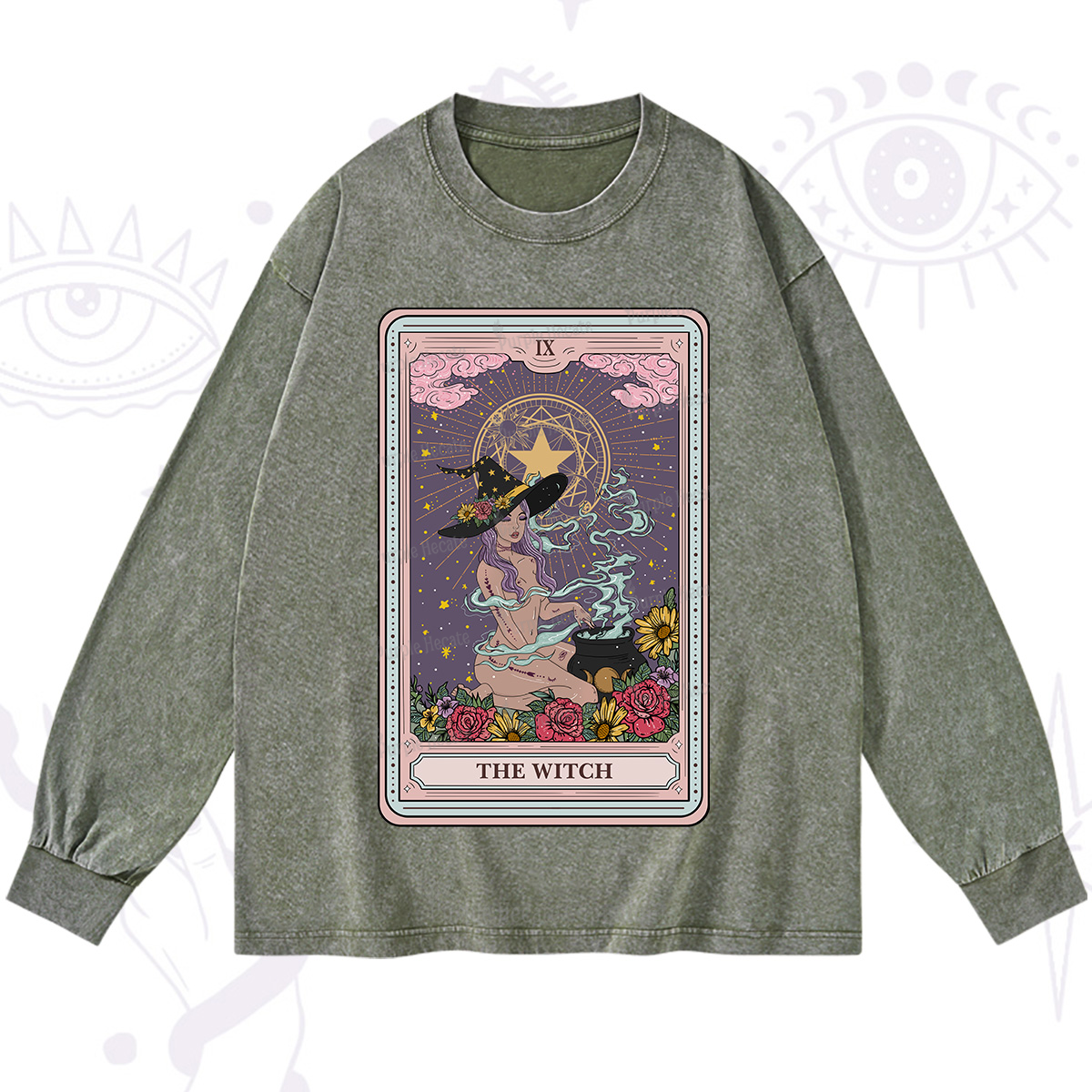 Purplehecate The Witch Tarot Washed Long Sleeve Shirt