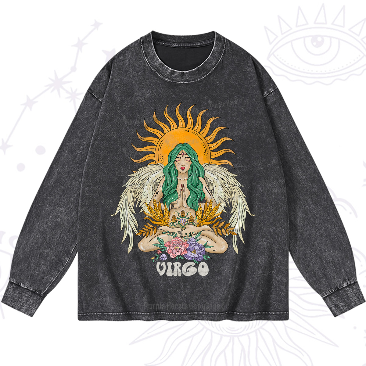 Purplehecate Sun Guardian Of Virgo Zodiac Washed Long Sleeve Shirt