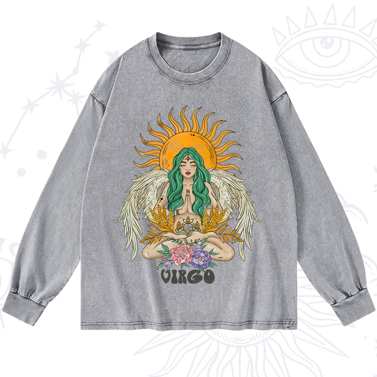 Purplehecate Sun Guardian Of Virgo Zodiac Washed Long Sleeve Shirt