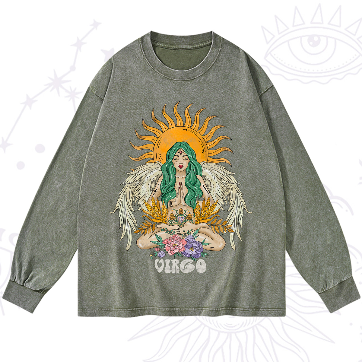 Purplehecate Sun Guardian Of Virgo Zodiac Washed Long Sleeve Shirt