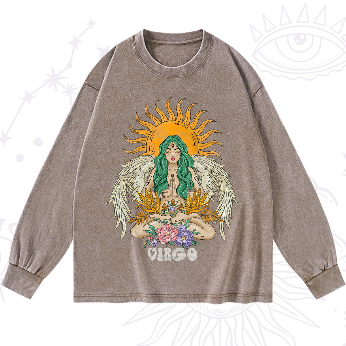 Purplehecate Sun Guardian Of Virgo Zodiac Washed Long Sleeve Shirt