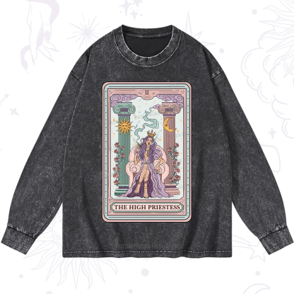 Purplehecate The High Priestess Tarot Card Washed Long Sleeve Shirt