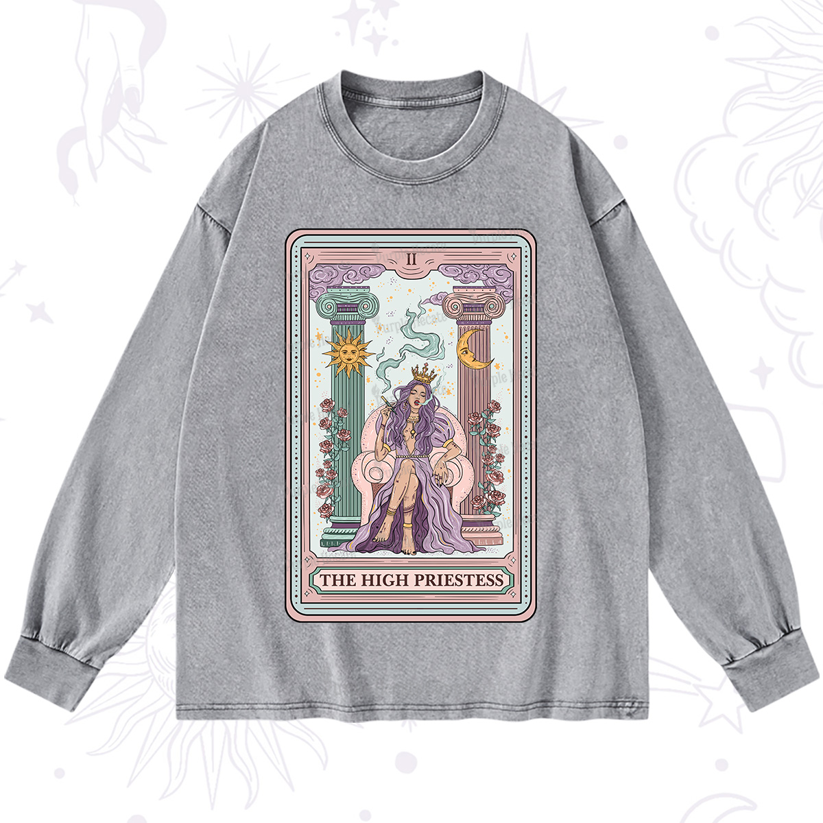Purplehecate The High Priestess Tarot Card Washed Long Sleeve Shirt