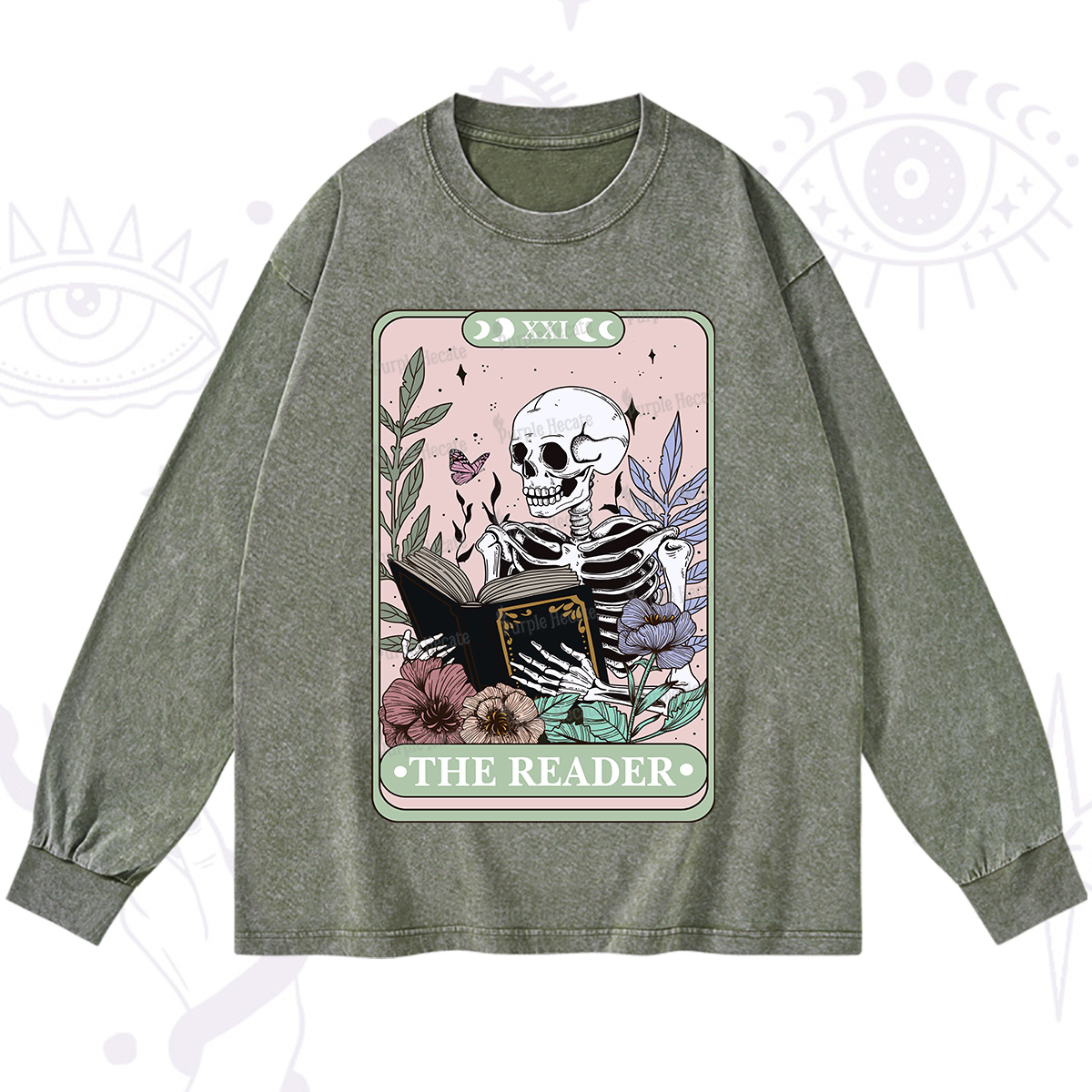 Purplehecate The Reader's Tarot Washed Long Sleeve Shirt