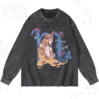 Purplehecate Scorpio In Astrology Zodiac Washed Long Sleeve Shirt
