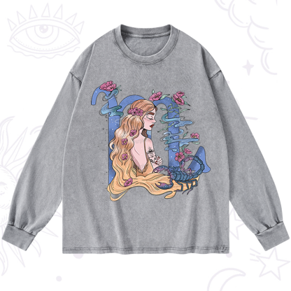Purplehecate Scorpio In Astrology Zodiac Washed Long Sleeve Shirt