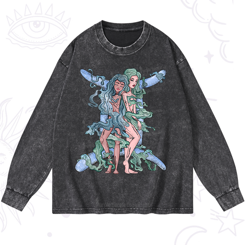 Purplehecate Gemini In Astrology Zodiac Washed Long Sleeve Shirt