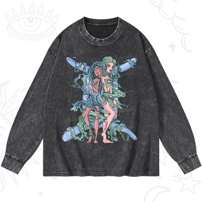 Purplehecate Gemini In Astrology Zodiac Washed Long Sleeve Shirt