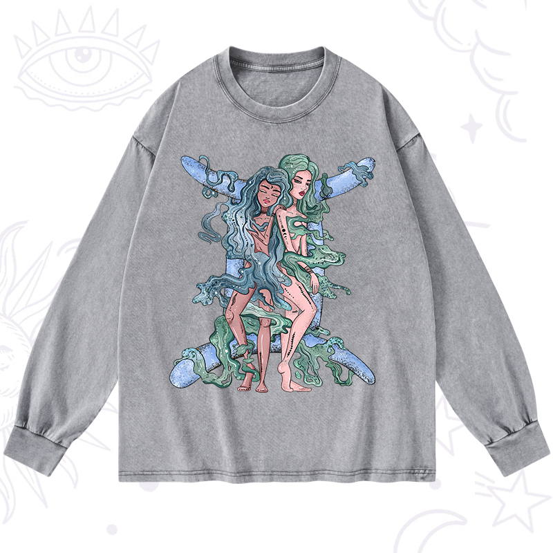 Purplehecate Gemini In Astrology Zodiac Washed Long Sleeve Shirt