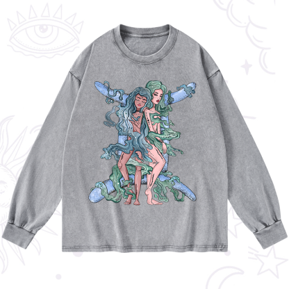 Purplehecate Gemini In Astrology Zodiac Washed Long Sleeve Shirt