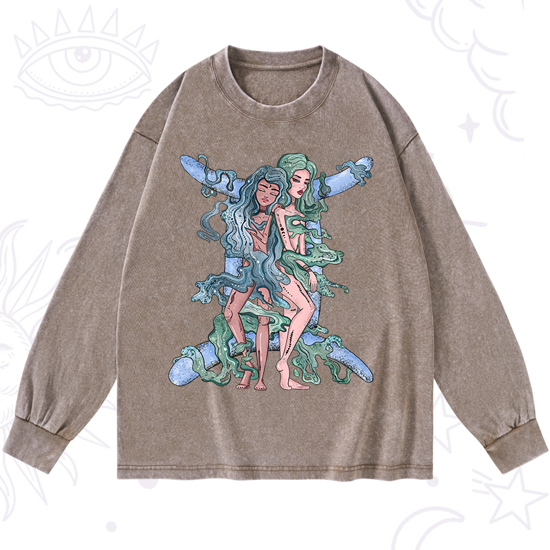 Purplehecate Gemini In Astrology Zodiac Washed Long Sleeve Shirt