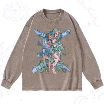 Purplehecate Gemini In Astrology Zodiac Washed Long Sleeve Shirt