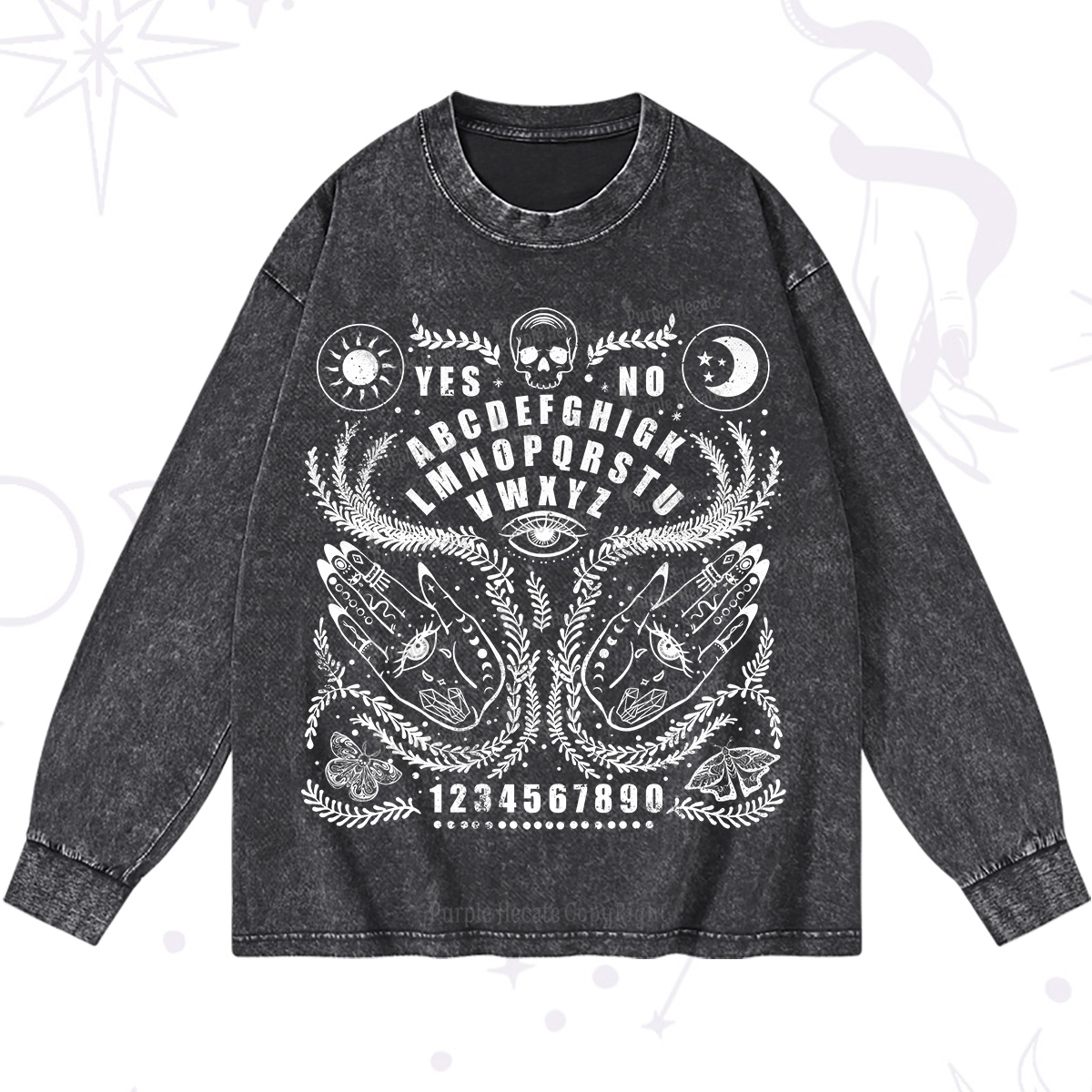 Purplehecate Ouija Spirit Board Washed Long Sleeve Shirt