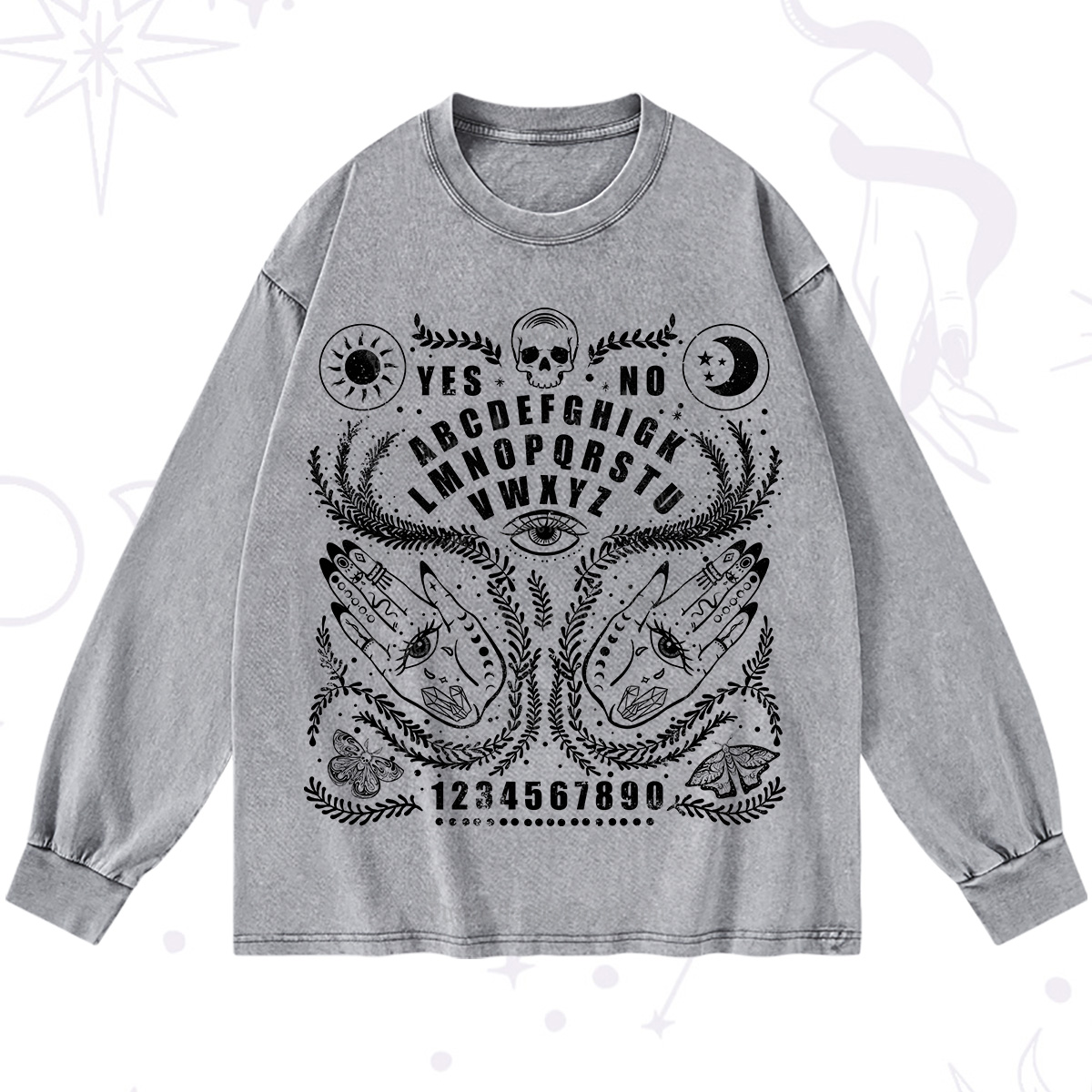 Purplehecate Ouija Spirit Board Washed Long Sleeve Shirt