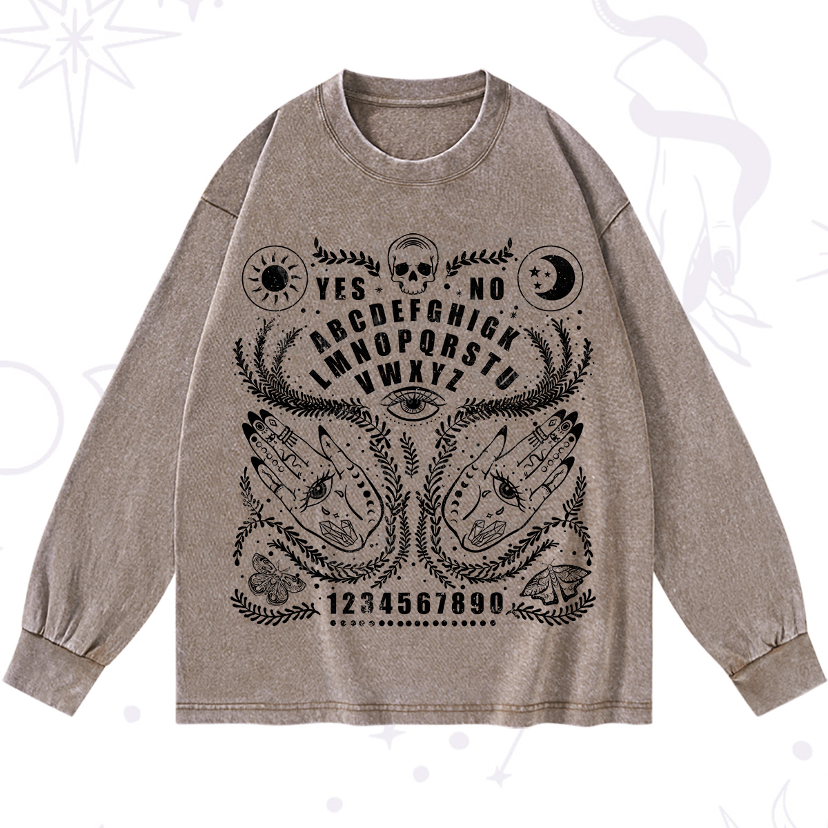 Purplehecate Ouija Spirit Board Washed Long Sleeve Shirt