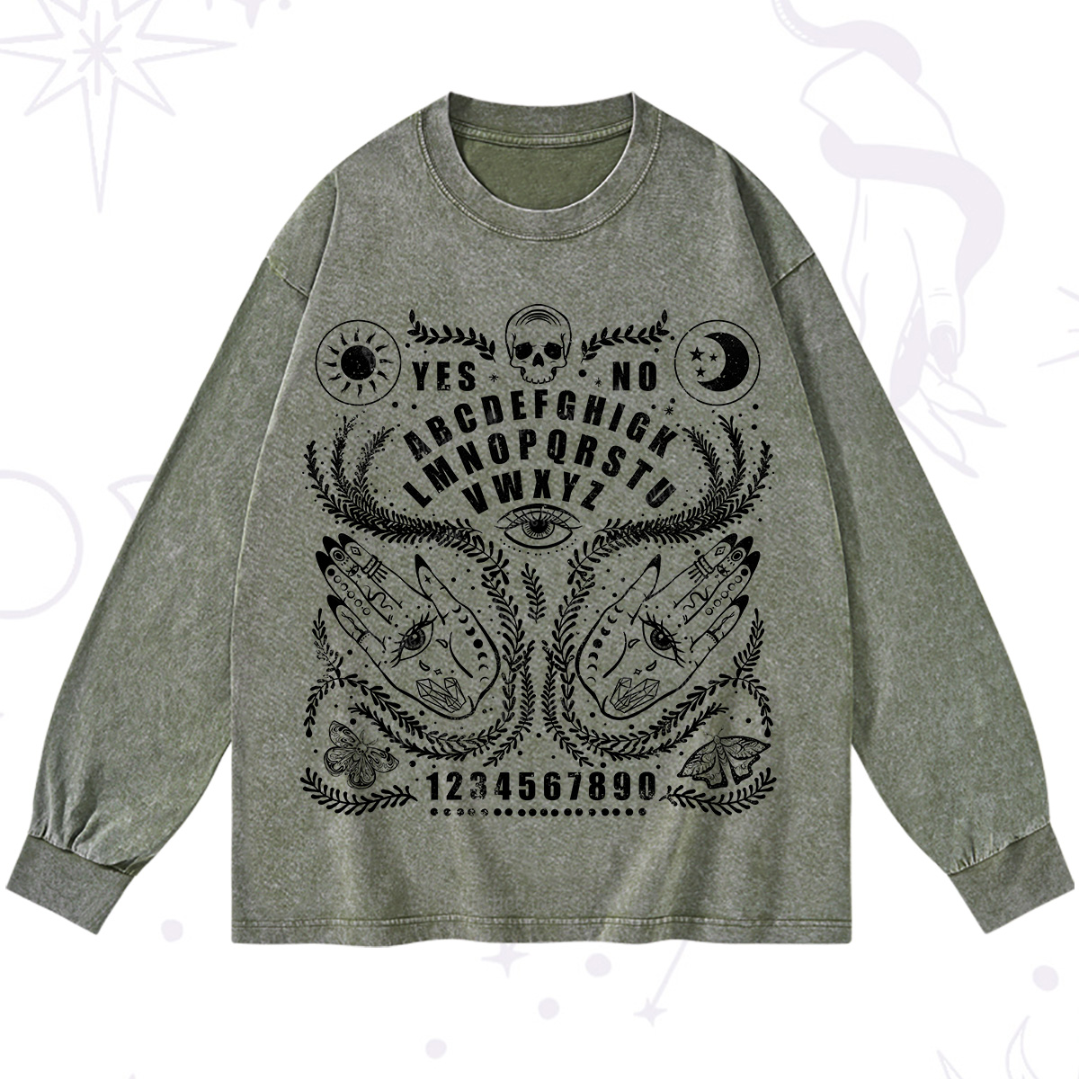 Purplehecate Ouija Spirit Board Washed Long Sleeve Shirt