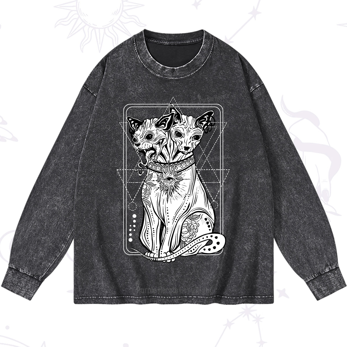 Purplehecate The Cat Goddess Bastet Washed Long Sleeve Shirt