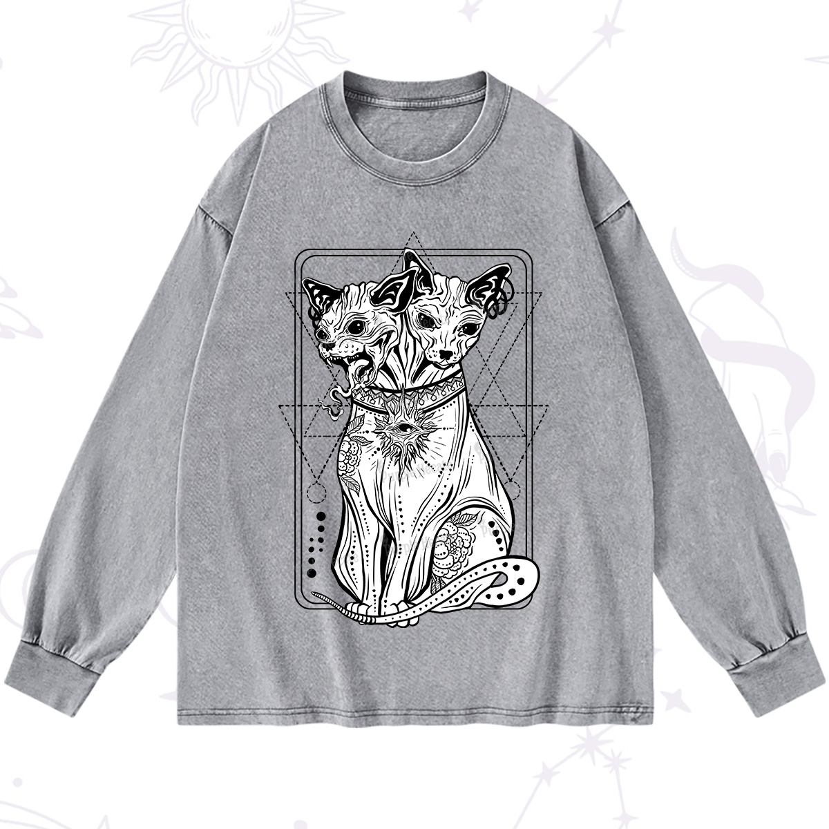 Purplehecate The Cat Goddess Bastet Washed Long Sleeve Shirt