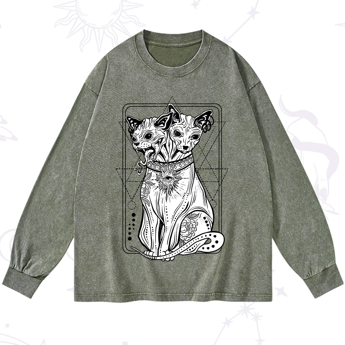 Purplehecate The Cat Goddess Bastet Washed Long Sleeve Shirt