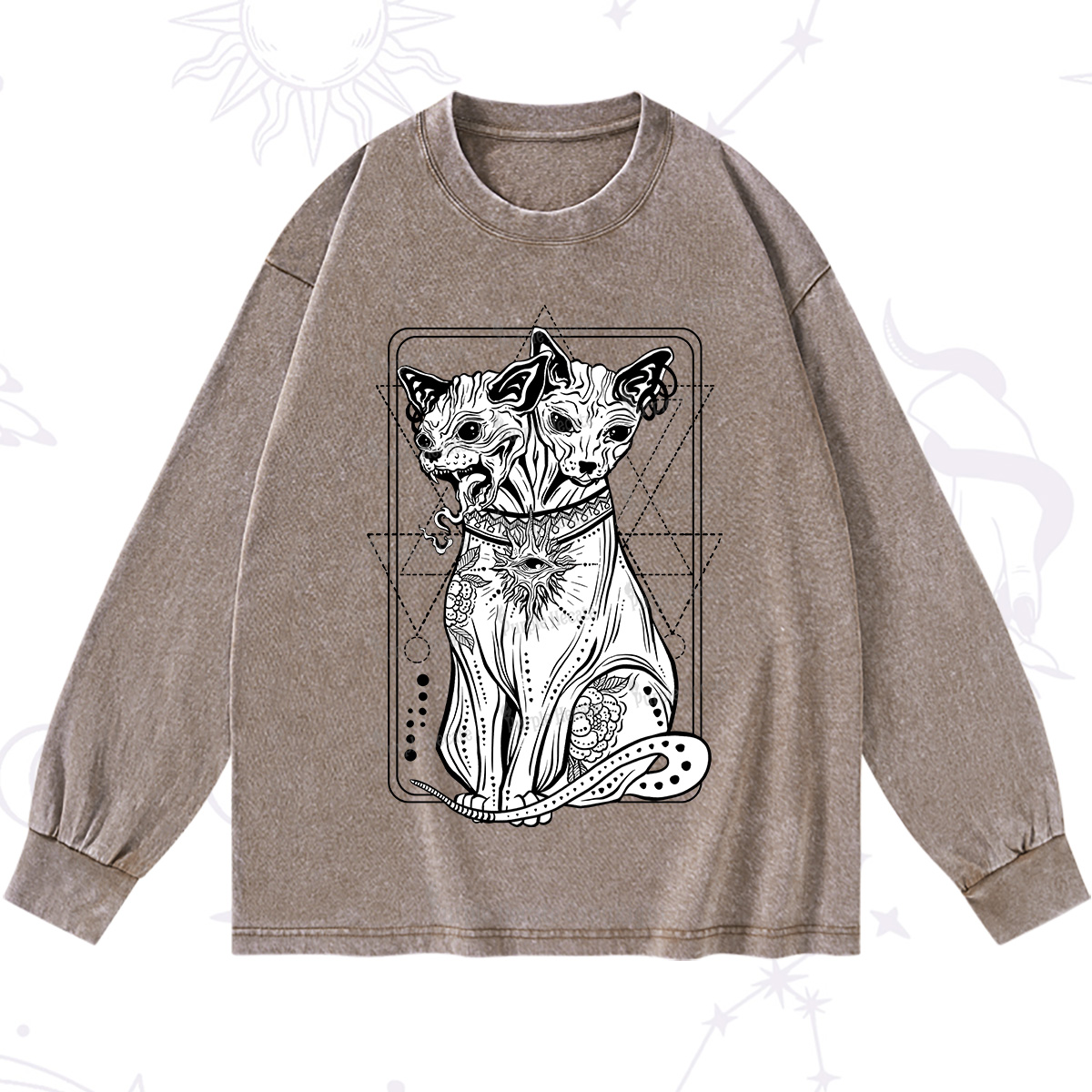 Purplehecate The Cat Goddess Bastet Washed Long Sleeve Shirt