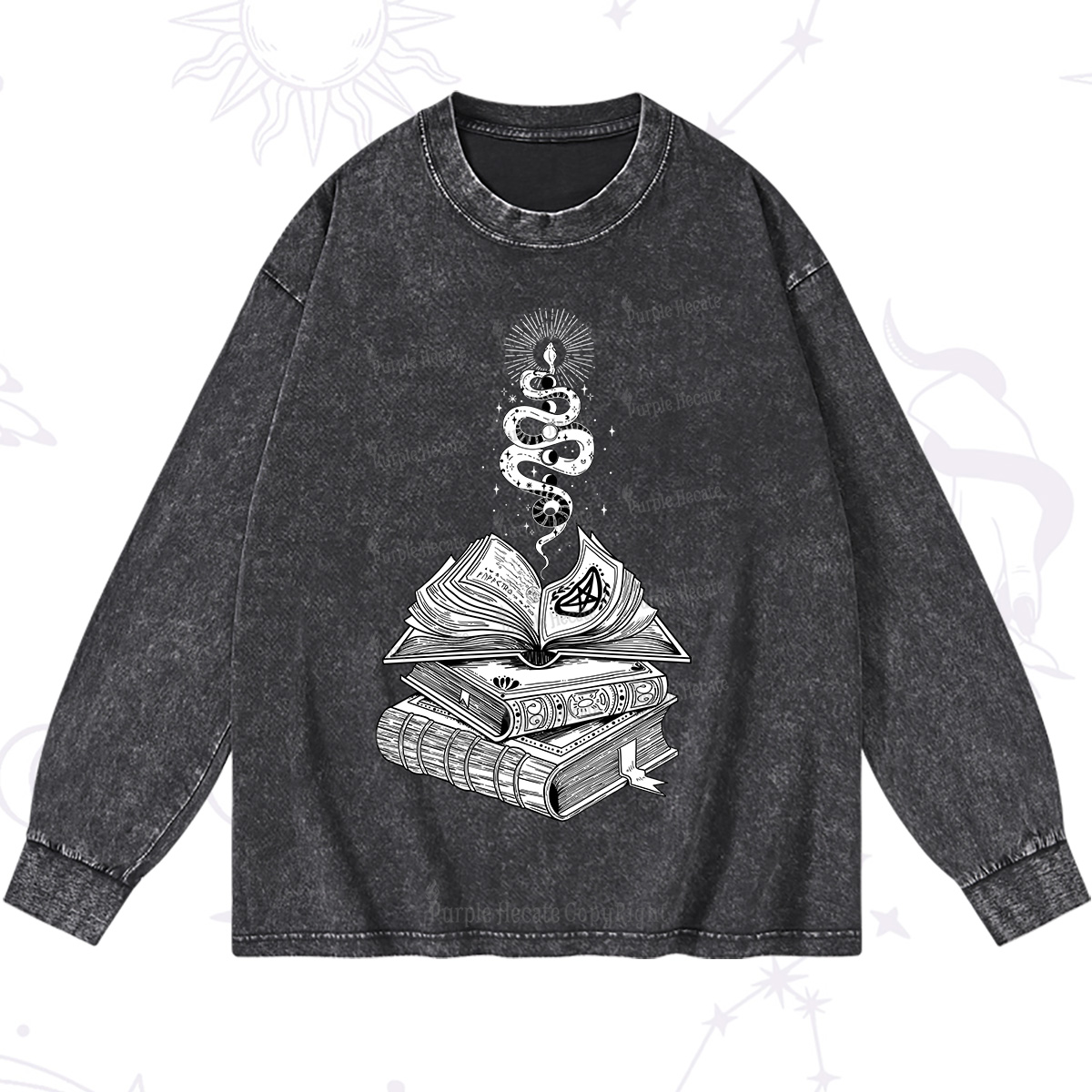 Purplehecate Spellbook And Guardian Serpent Washed Long Sleeve Shirt