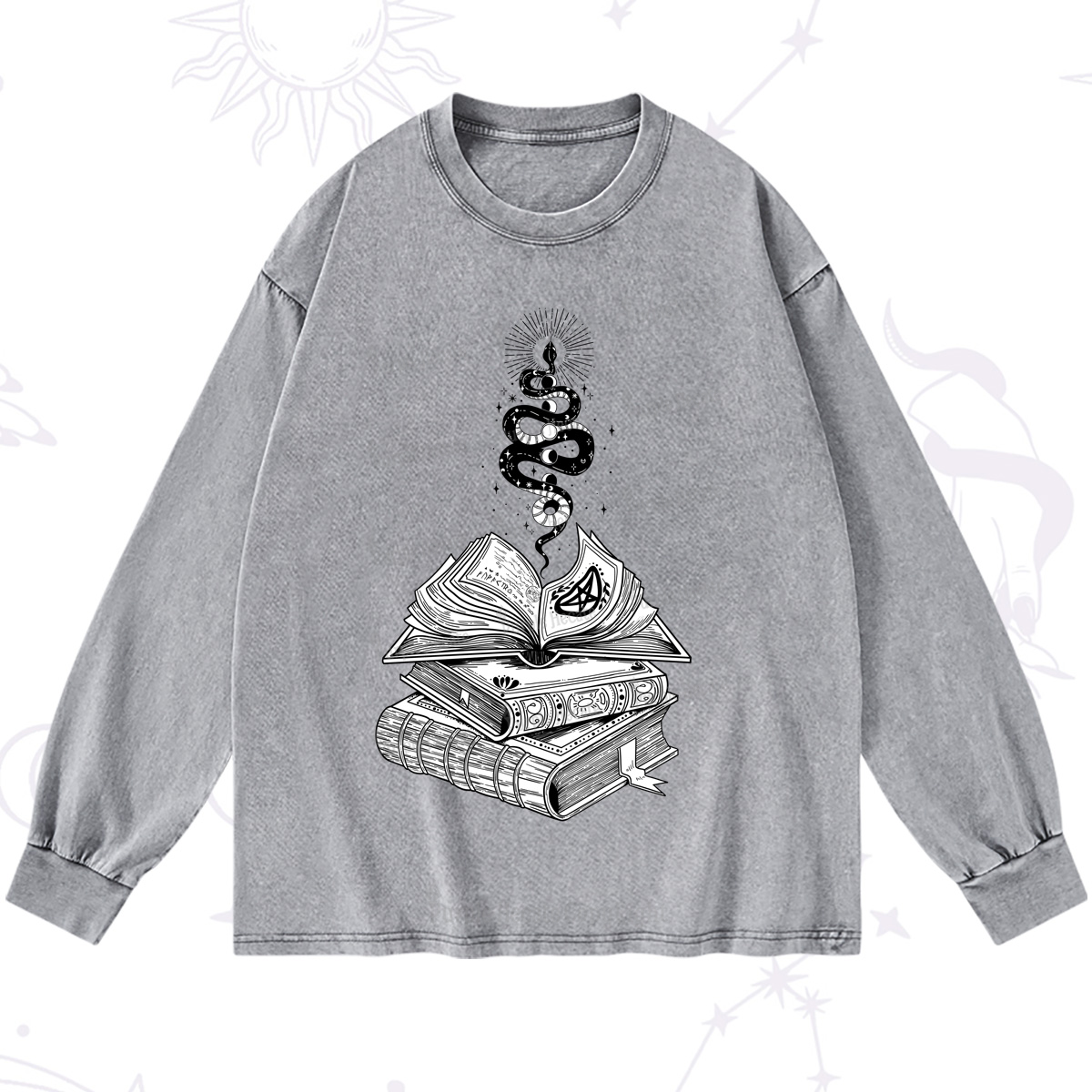 Purplehecate Spellbook And Guardian Serpent Washed Long Sleeve Shirt