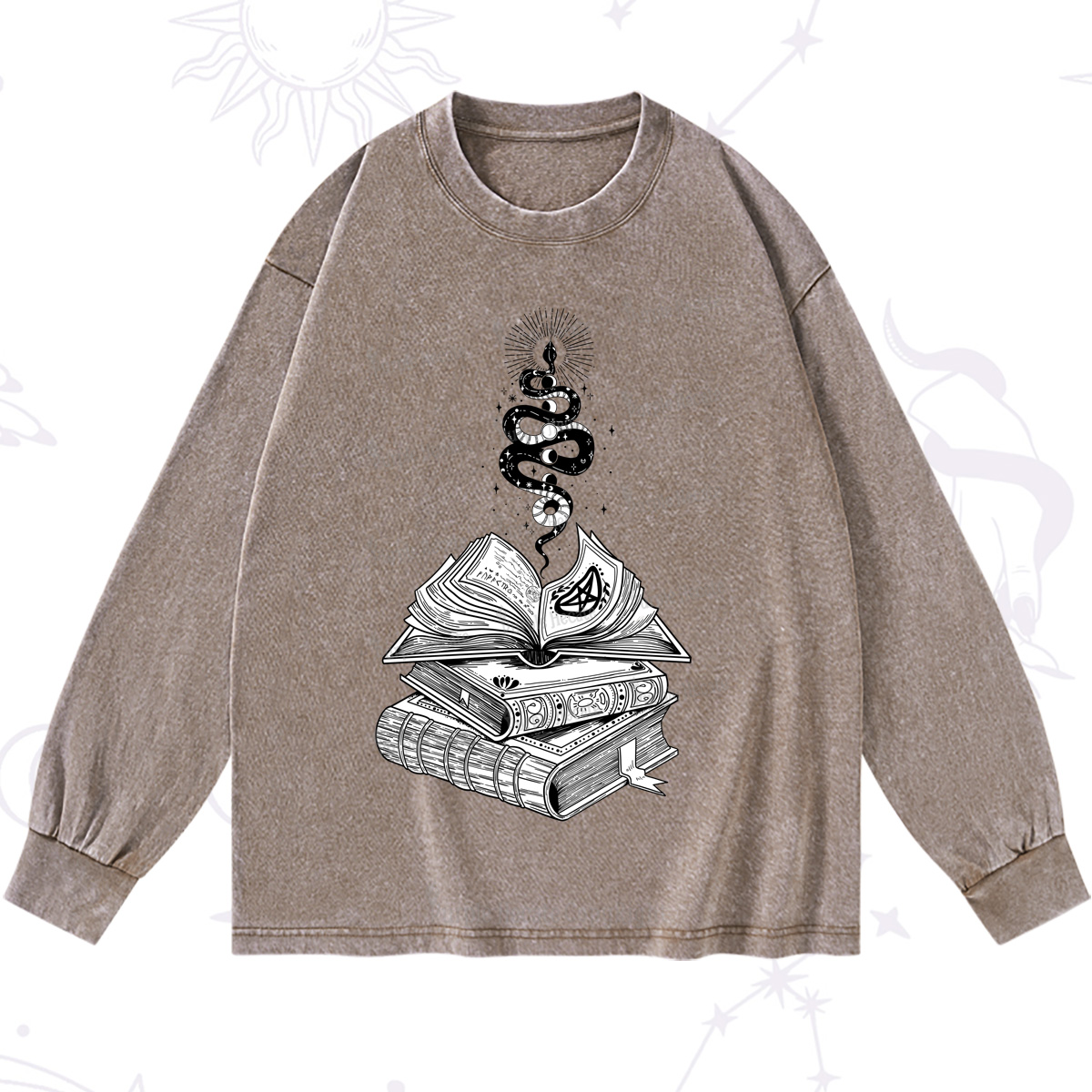 Purplehecate Spellbook And Guardian Serpent Washed Long Sleeve Shirt