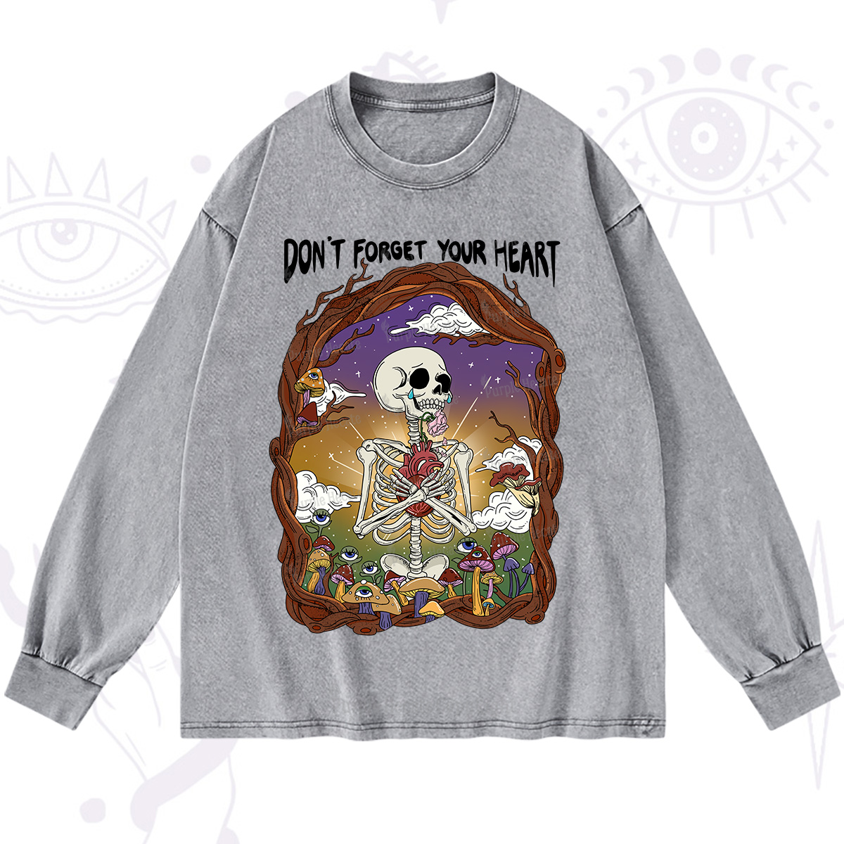 Purplehecate Don't Forget Your Heart Washed Long Sleeve Shirt