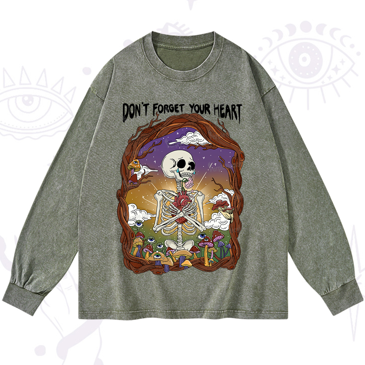 Purplehecate Don't Forget Your Heart Washed Long Sleeve Shirt