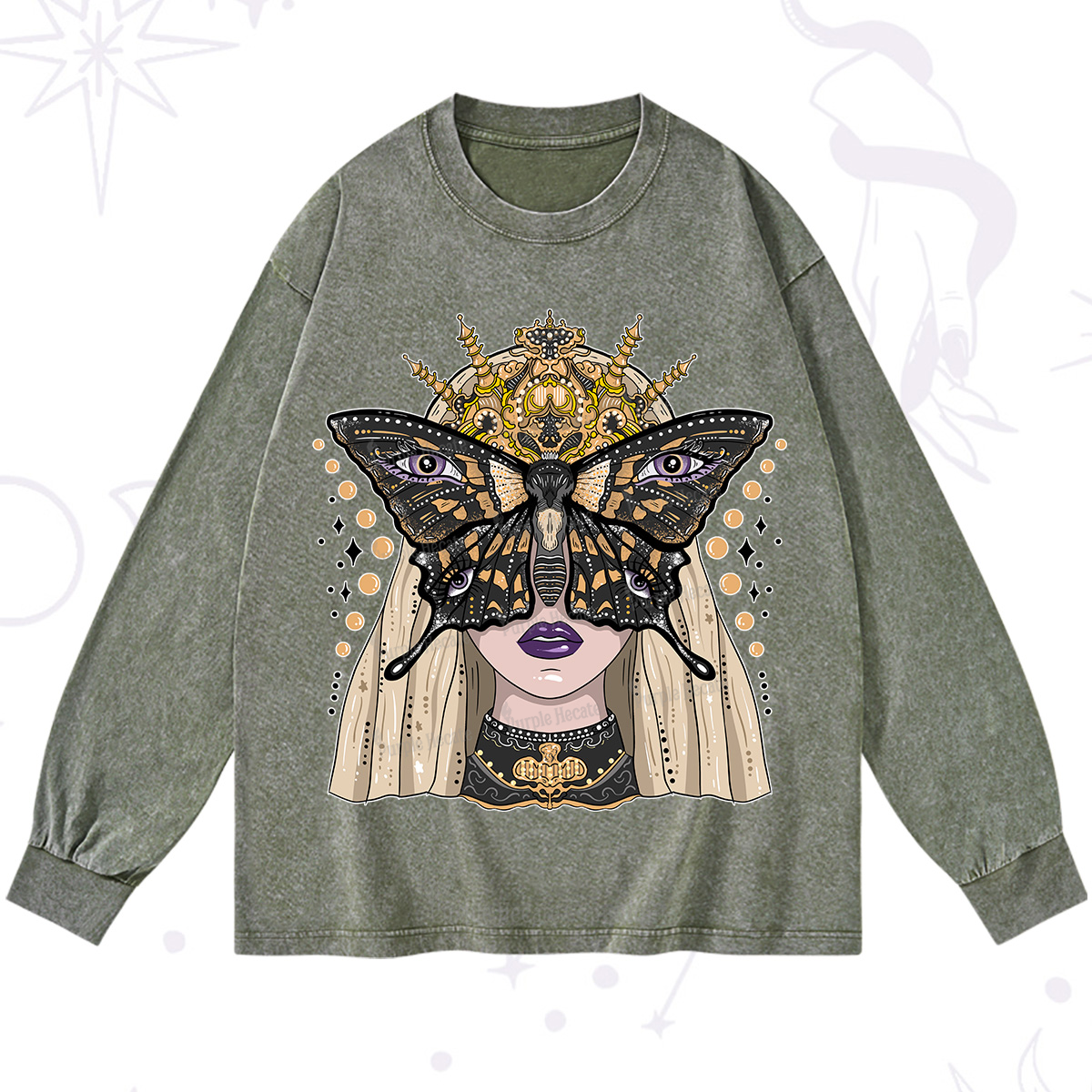 Purplehecate Butterfly Witchy Washed Long Sleeve Shirt
