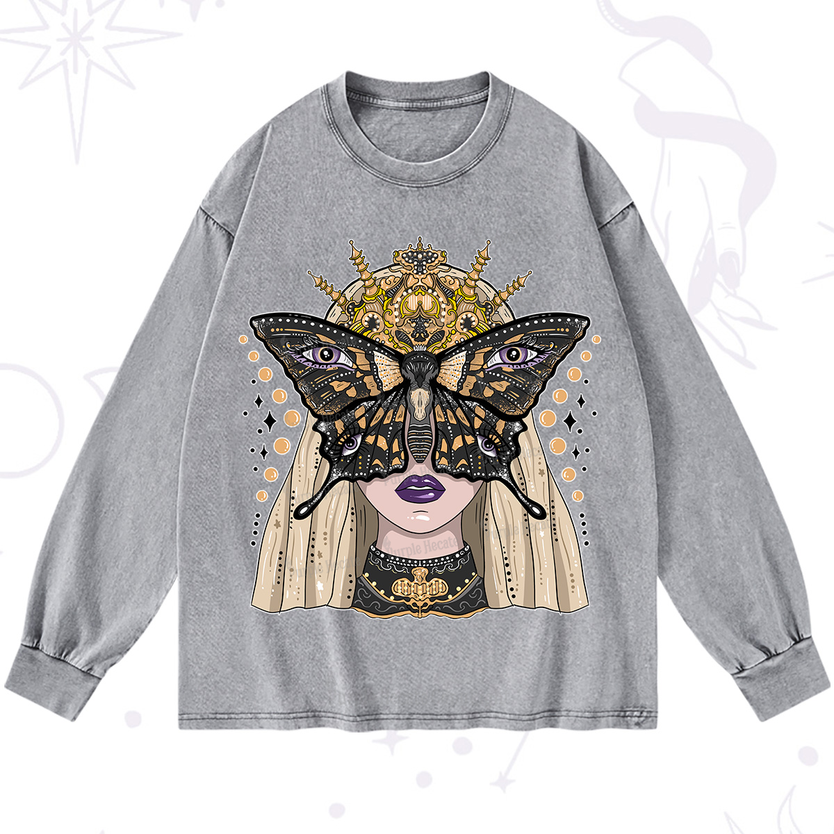 Purplehecate Butterfly Witchy Washed Long Sleeve Shirt
