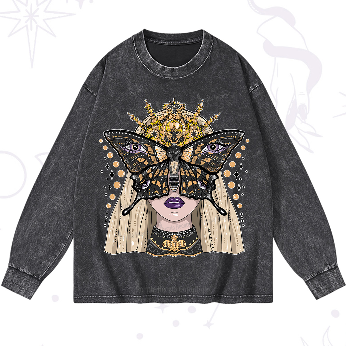Purplehecate Butterfly Witchy Washed Long Sleeve Shirt