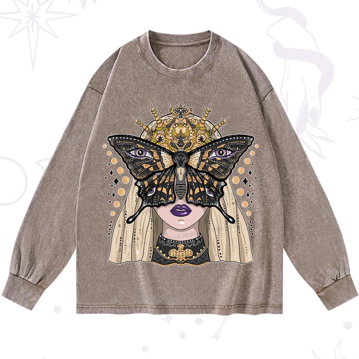 Purplehecate Butterfly Witchy Washed Long Sleeve Shirt