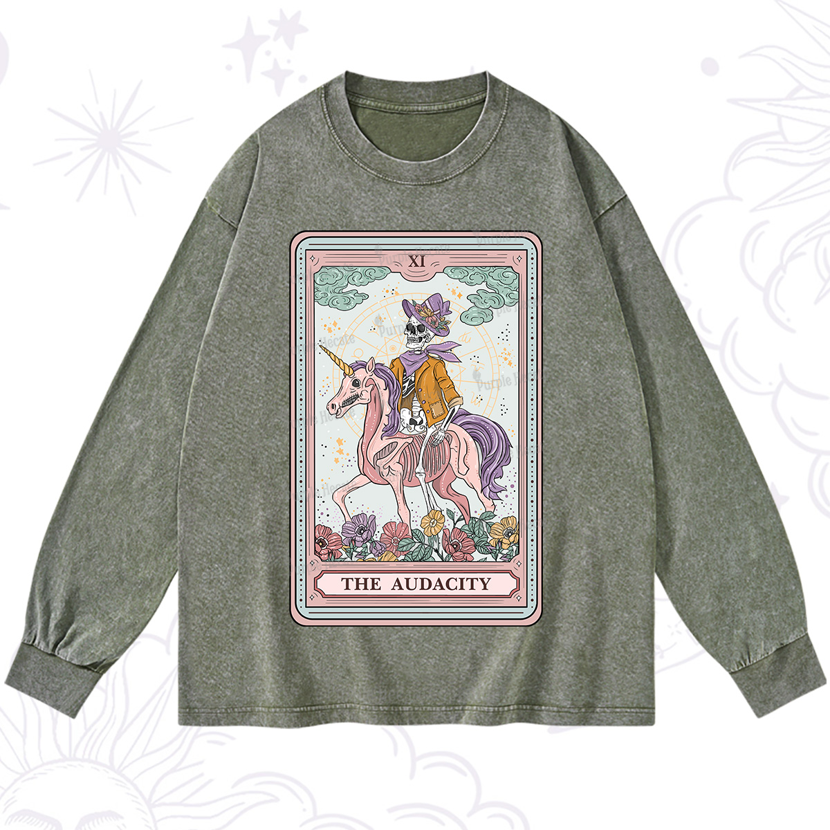 Purplehecate The Audacity Tarot Card Washed Long Sleeve Shirt