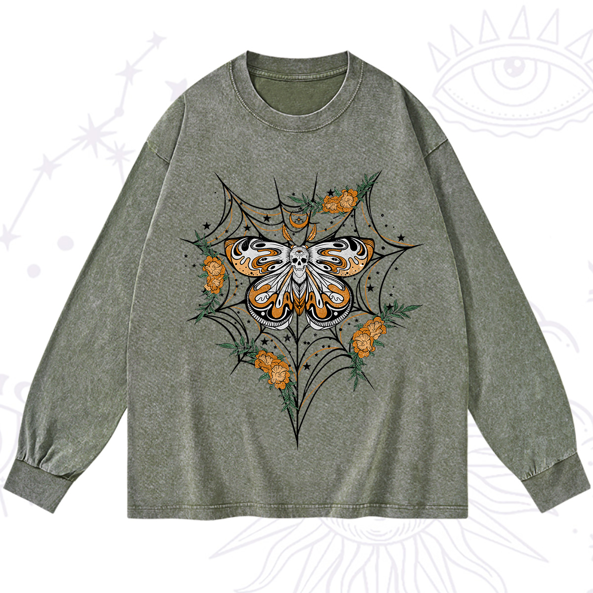 Purplehecate Death Head Moth Washed Long Sleeve Shirt