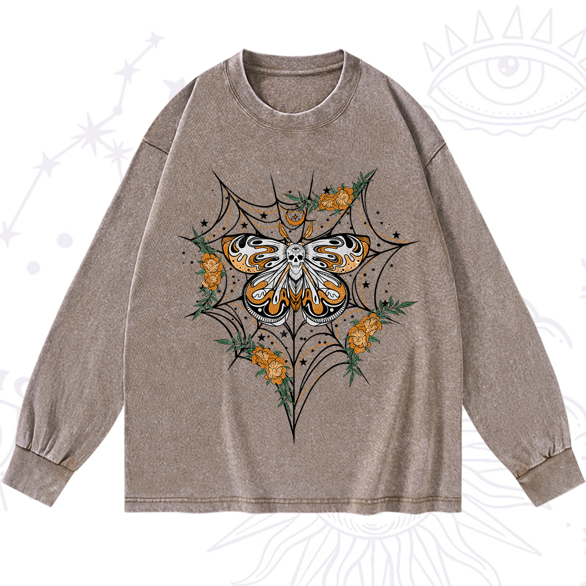 Purplehecate Death Head Moth Washed Long Sleeve Shirt