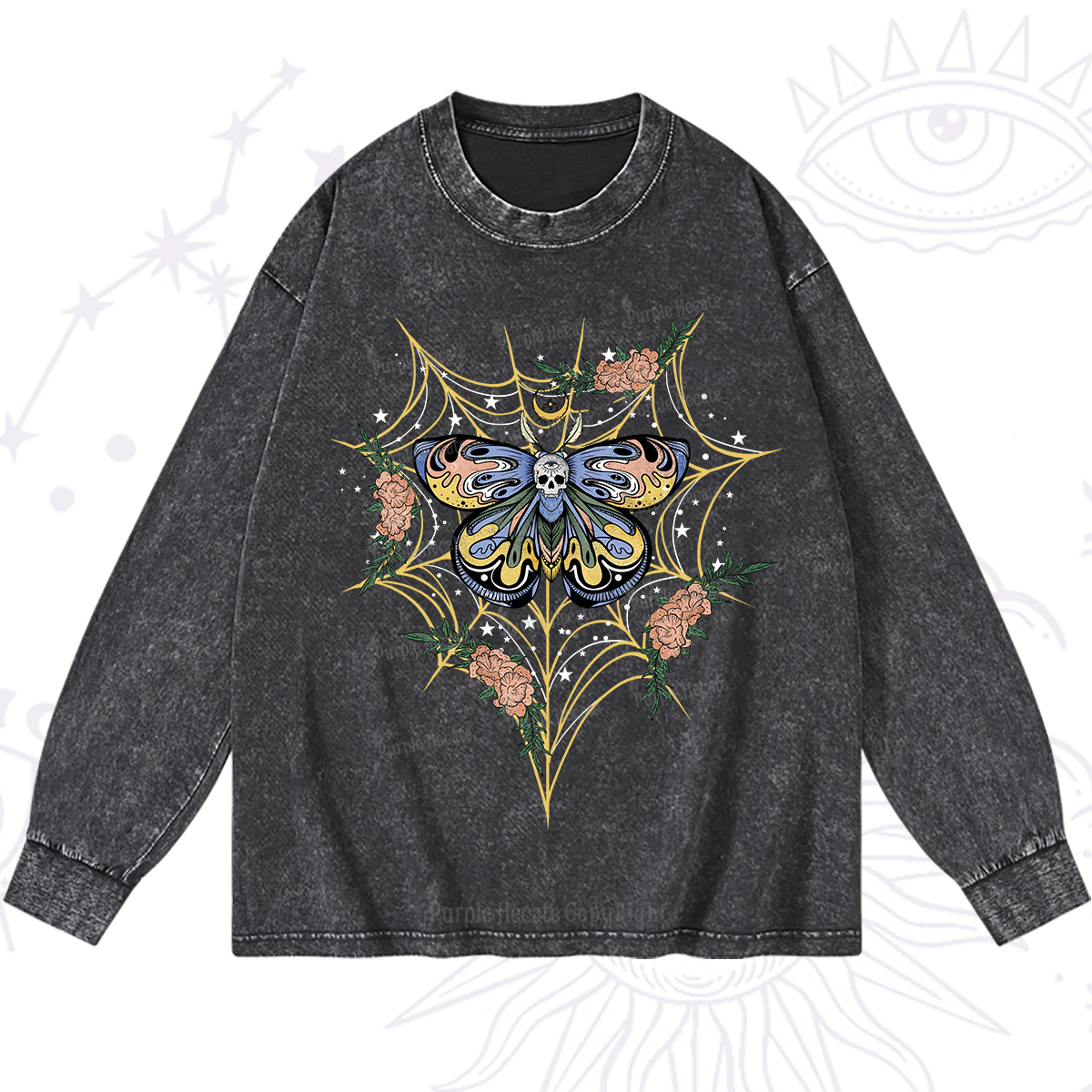 Purplehecate Death Head Moth Washed Long Sleeve Shirt