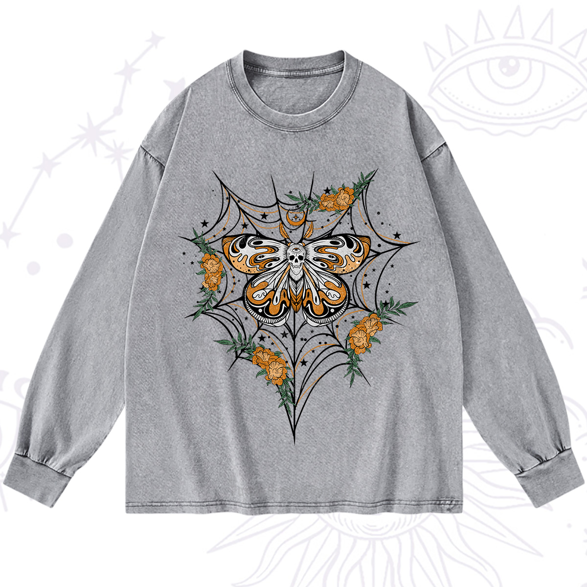 Purplehecate Death Head Moth Washed Long Sleeve Shirt