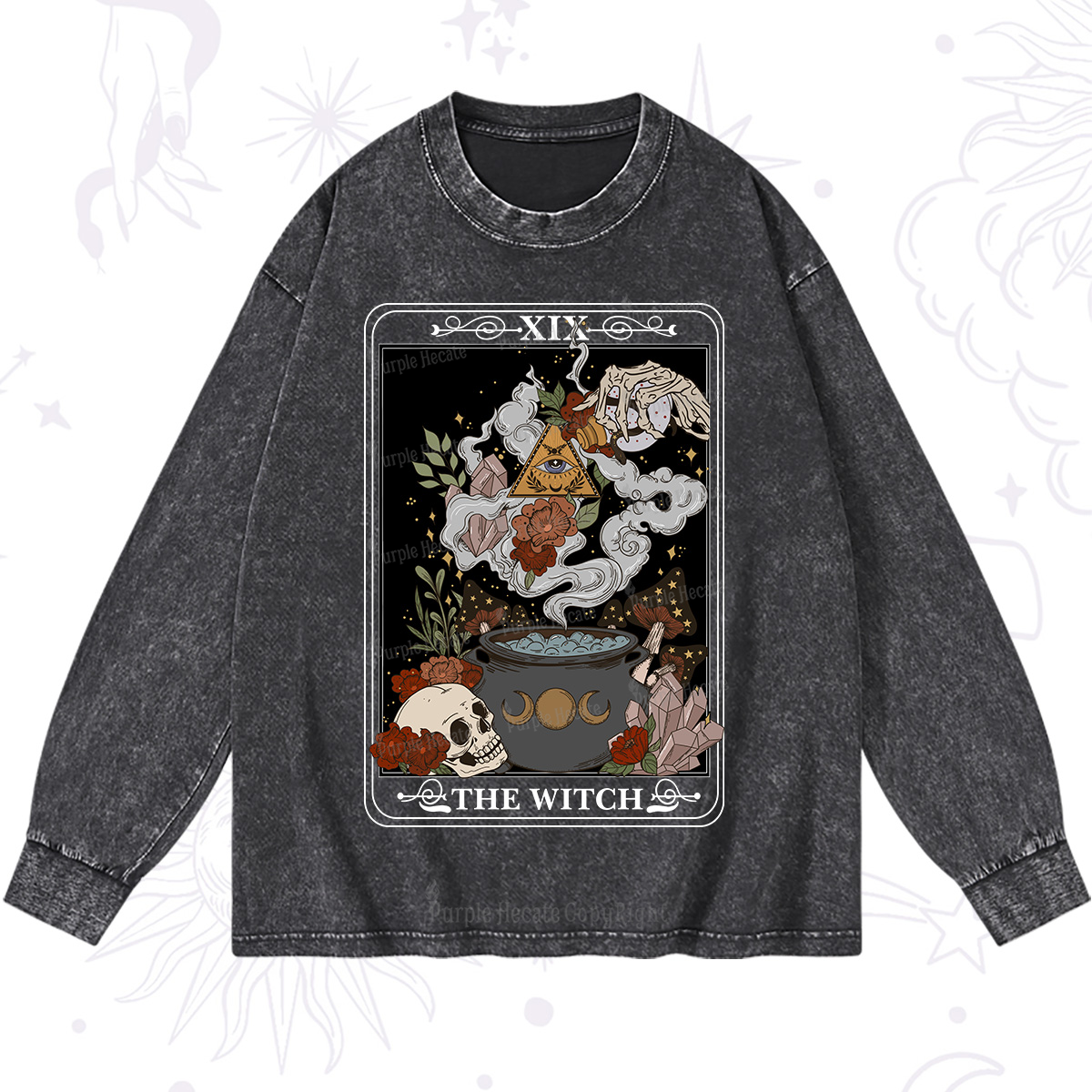 Purplehecate The Witch Tarot Washed Long Sleeve Shirt