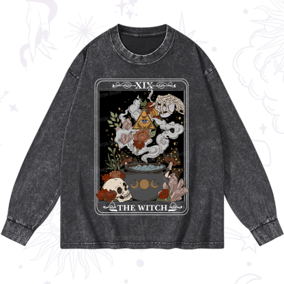 Purplehecate The Witch Tarot Washed Long Sleeve Shirt