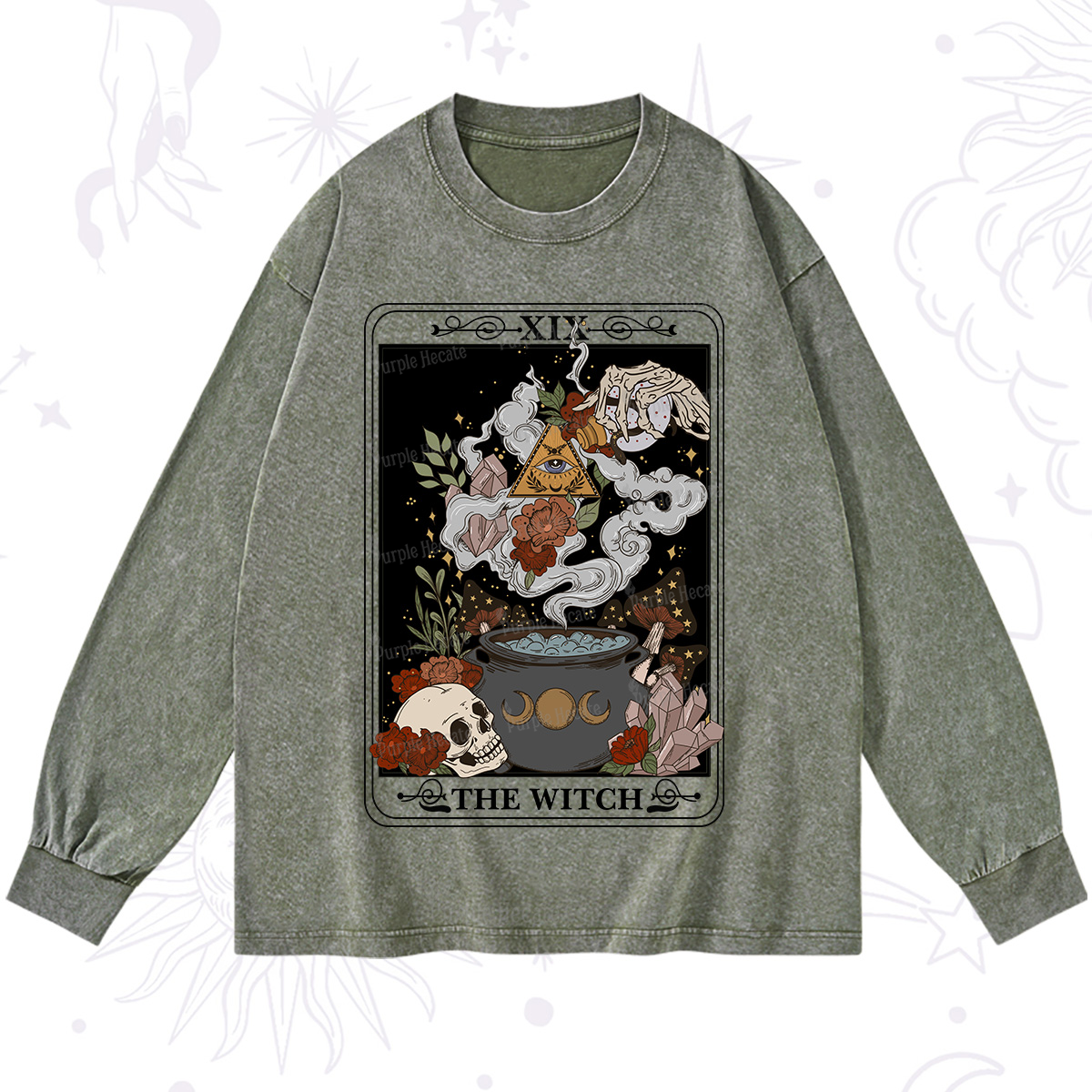 Purplehecate The Witch Tarot Washed Long Sleeve Shirt