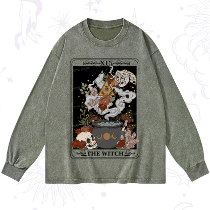 Purplehecate The Witch Tarot Washed Long Sleeve Shirt
