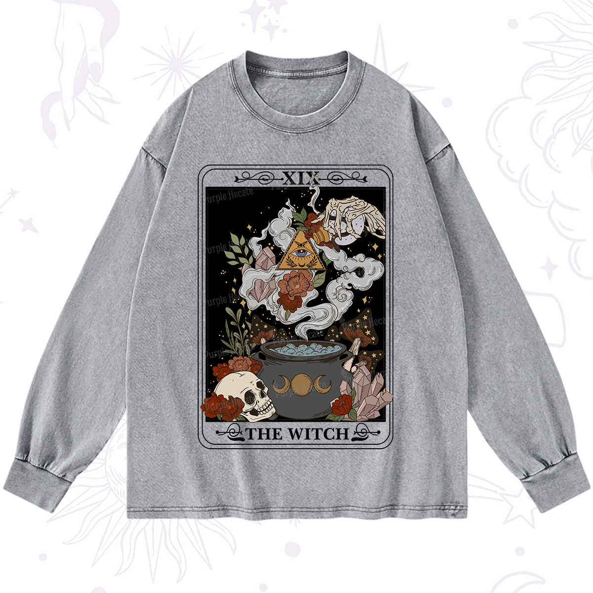 Purplehecate The Witch Tarot Washed Long Sleeve Shirt