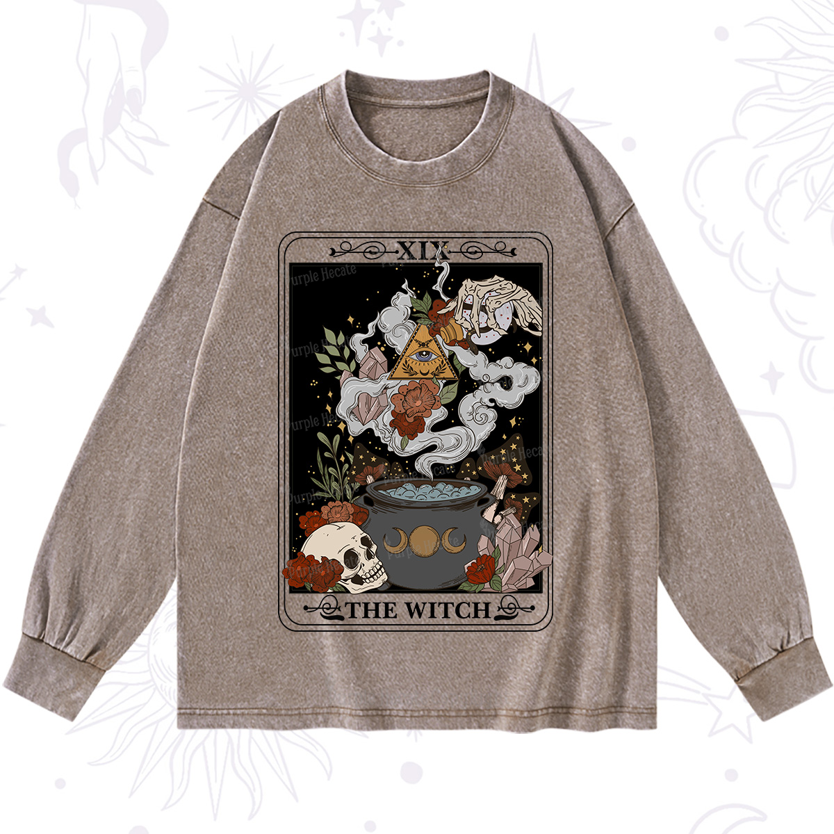Purplehecate The Witch Tarot Washed Long Sleeve Shirt