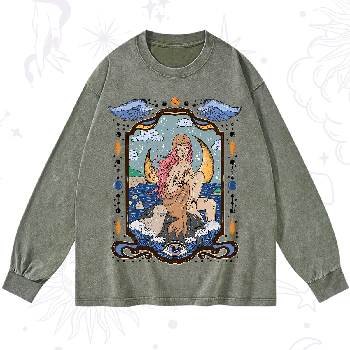 Purplehecate Selkie Woman Washed Long Sleeve Shirt