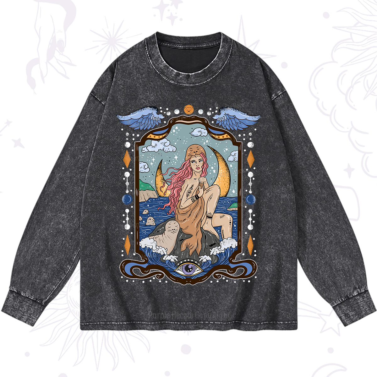 Purplehecate Selkie Woman Washed Long Sleeve Shirt