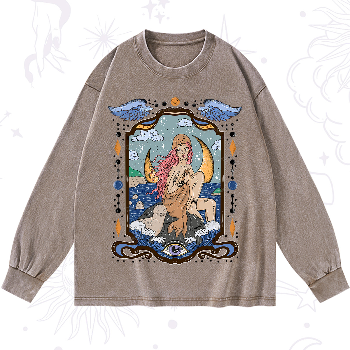 Purplehecate Selkie Woman Washed Long Sleeve Shirt