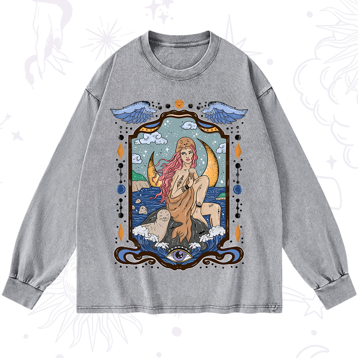 Purplehecate Selkie Woman Washed Long Sleeve Shirt