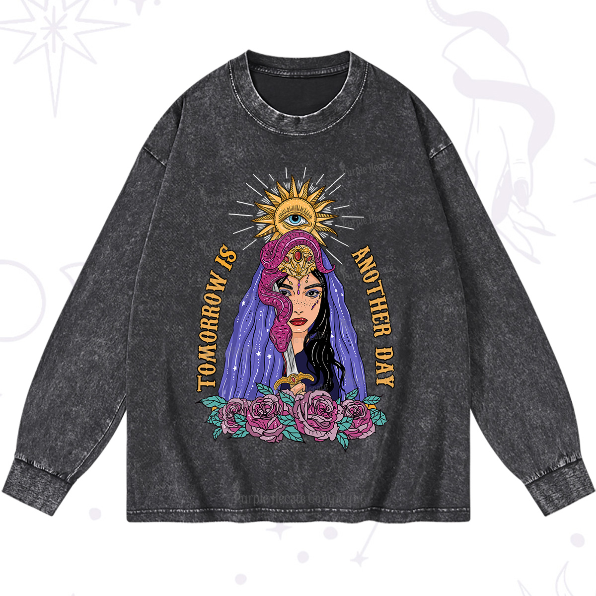 Purplehecate Prophetic Eye Witch Washed Long Sleeve Shirt